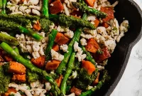 Harvest Turkey Skillet with Sweet Potatoes and Asparagus