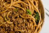 Mongolian Ground Beef Noodles Paleo AIP Gluten Free Friendly