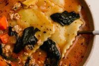 Hearty Creamy Sausage Ravioli Soup Naturally Gluten and Dairy Free