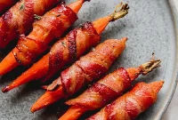 Roasted Maple Balsamic Bacon-Wrapped Carrots