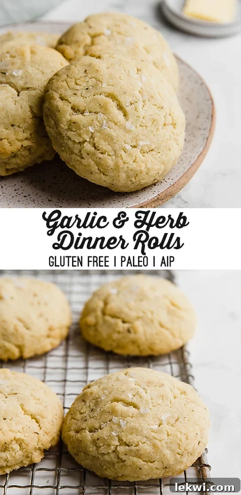 A graphic of Garlic & Herb Dinner Rolls, perfect for sharing on social media or pinning.