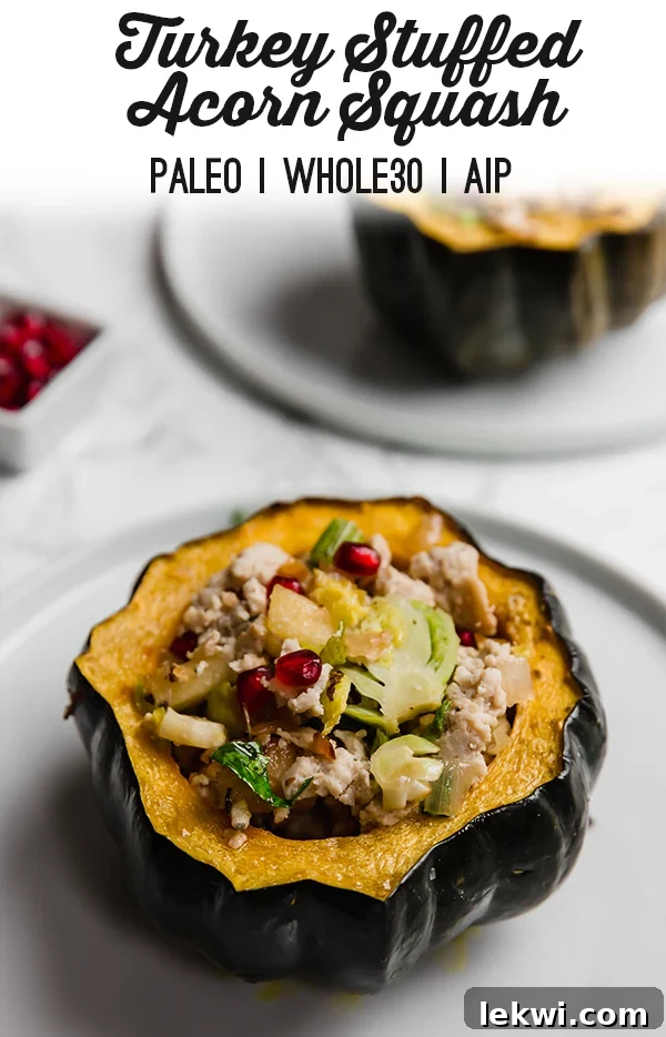 Turkey Stuffed Acorn Squash, showcasing a beautifully plated dish ready to be enjoyed.