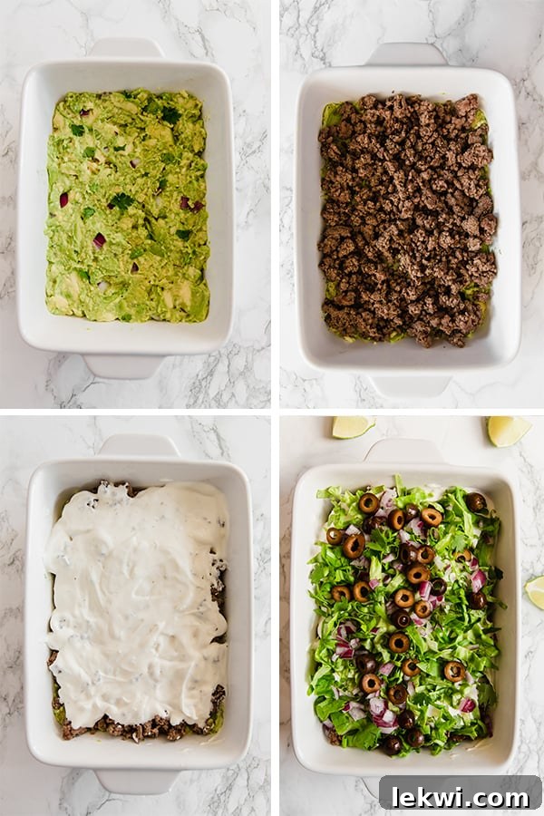 Taco dip step by step preparation.