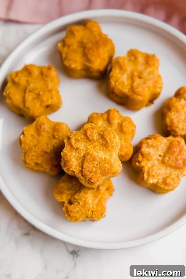 A white plate topped with homemade cat treats on it.