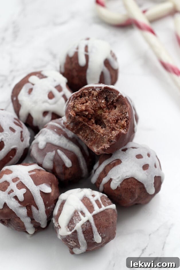 A white dish with homemade peppermint truffles on it.