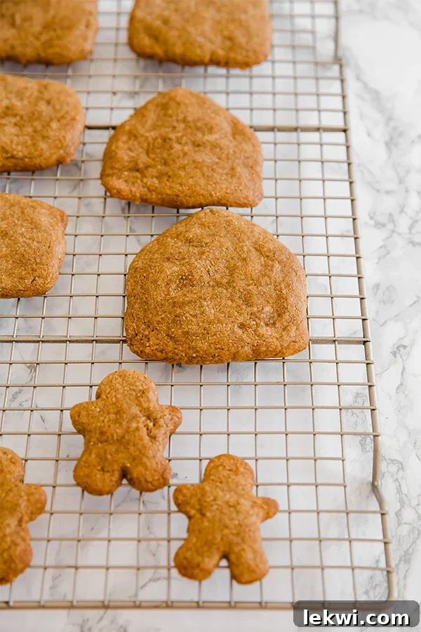 A wire rack with gingerbread cookies to make a gingerbread house cooling.