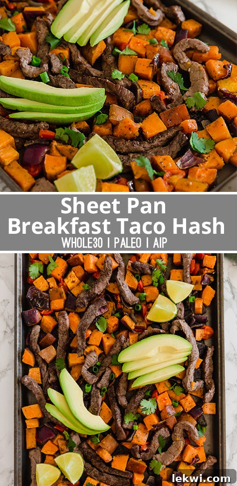 Sheet Pan Breakfast Taco Hash with fresh garnishes.