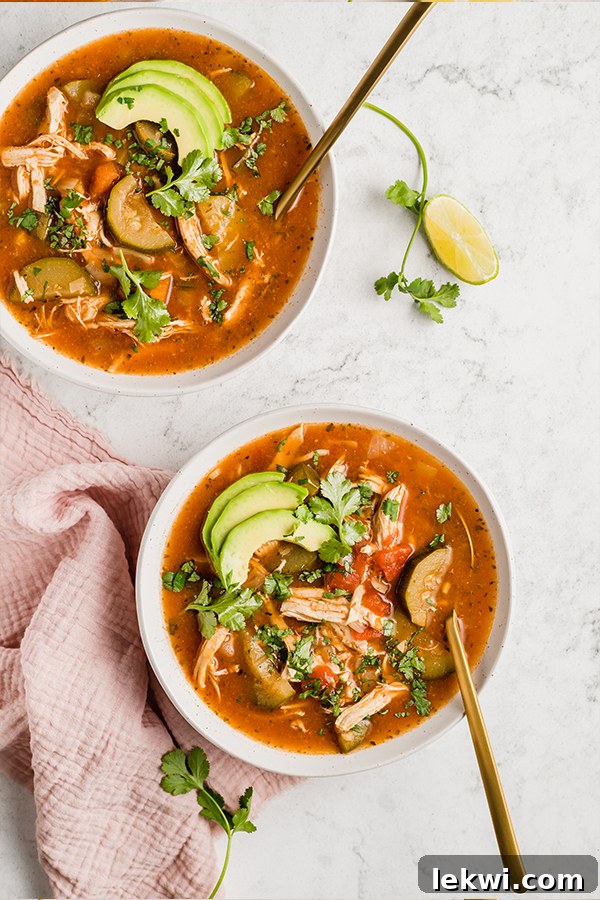 instant pot chicken no-tortilla soup in 2 bowls