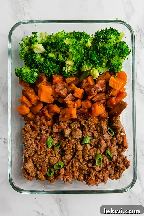 Sloppy Joe Meal Prep Bowls with sweet potatoes and broccoli, ready for the week