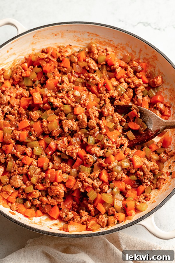 The turkey and vegetables after cooking, ready for the sweet potato topping.