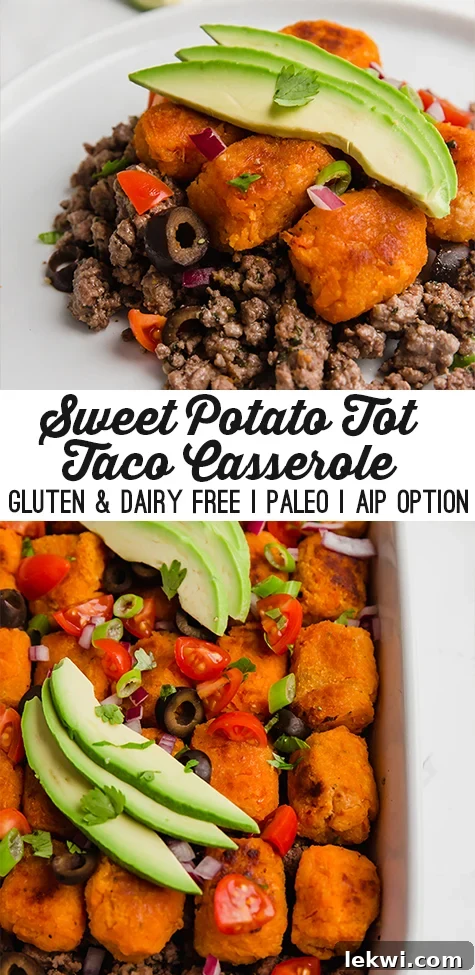 Sweet Potato Tater Tot Taco Casserole, a perfect meal prep idea.