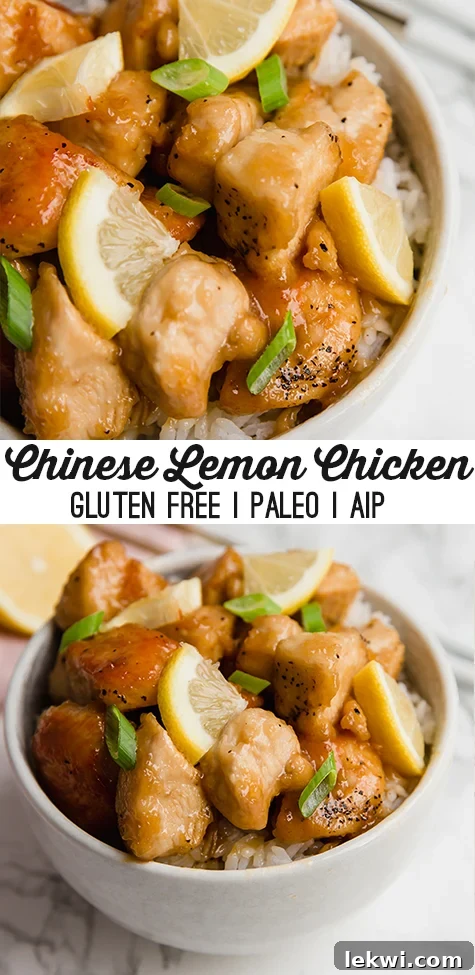 A Pinterest-friendly image of healthy Chinese lemon chicken, perfect for sharing the recipe.