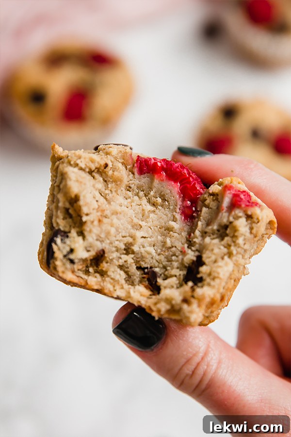 Inside a Raspberry Chocolate Chip Banana Muffin