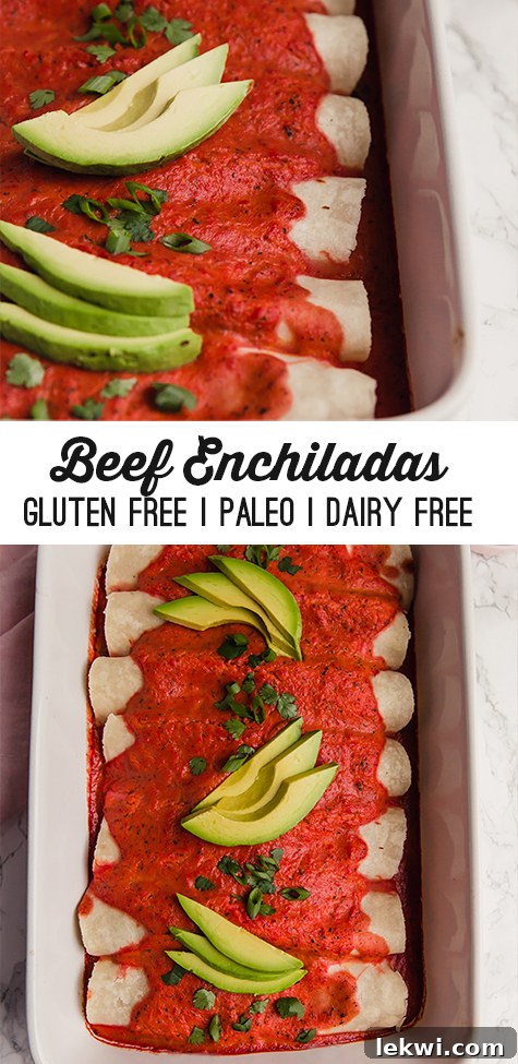 Beef Enchiladas arranged beautifully in a baking dish, ready to be served.