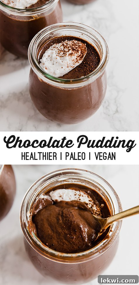 A beautifully styled image of homemade chocolate pudding in a jar, perfect for pinning.