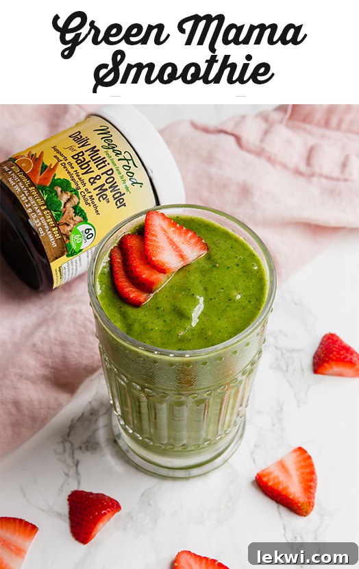 A final, appealing image of the Green Mama Smoothie, perfect for sharing on social media.