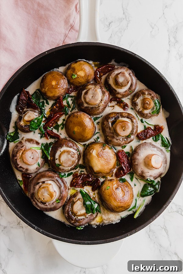 creamy tuscan mushrooms served in a bowl