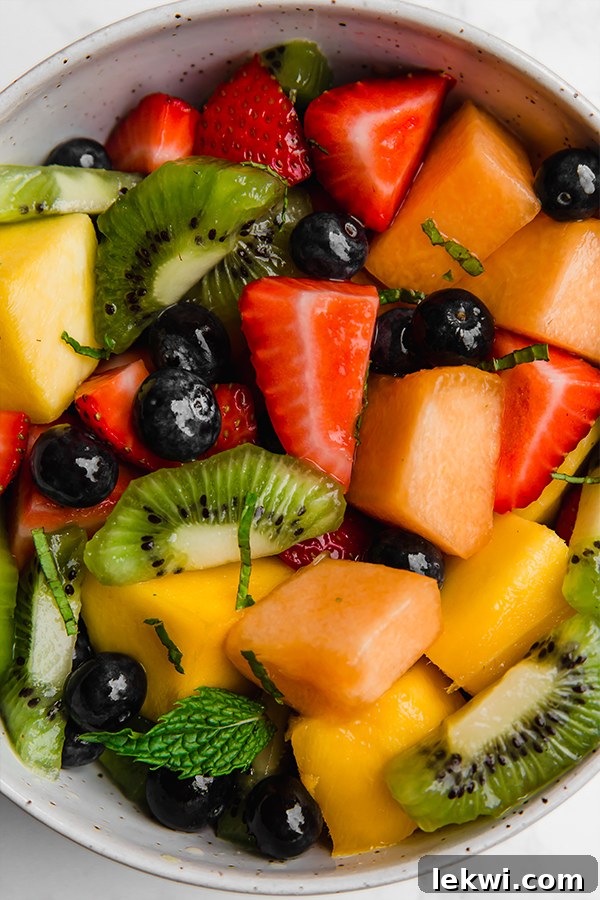 A close up image of fruit salad.