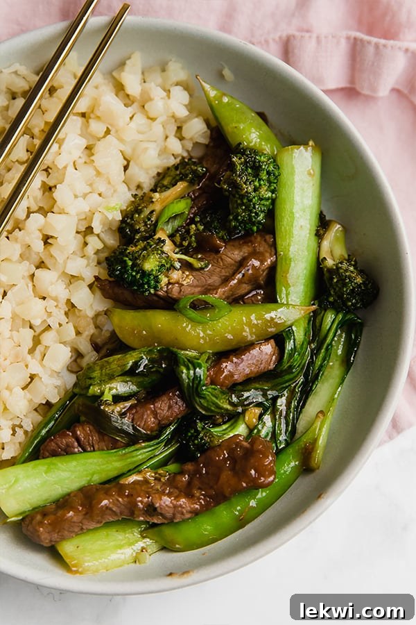 Stir fry in bowl with cauliflower rice