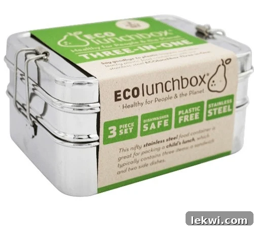 An open stainless steel Ecolunch box with compartments, perfect for AIP travel meals