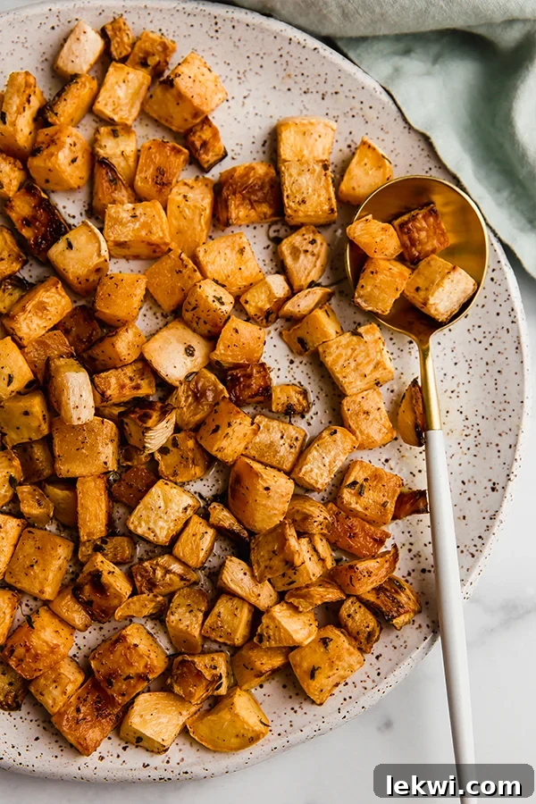 oven roasted rutabaga on plate