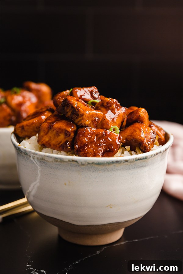 paleo general tso's chicken in bowl
