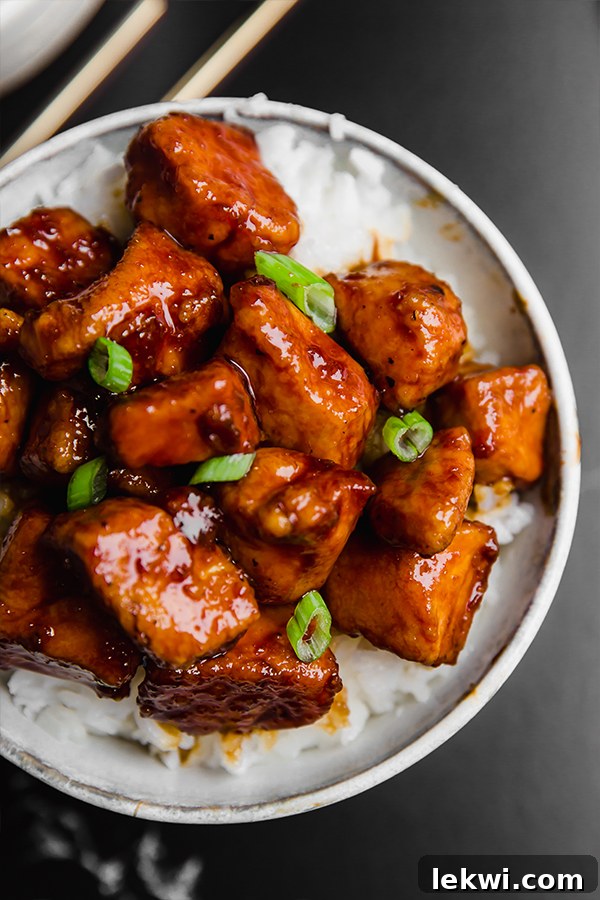 paleo general tso's chicken in bowl