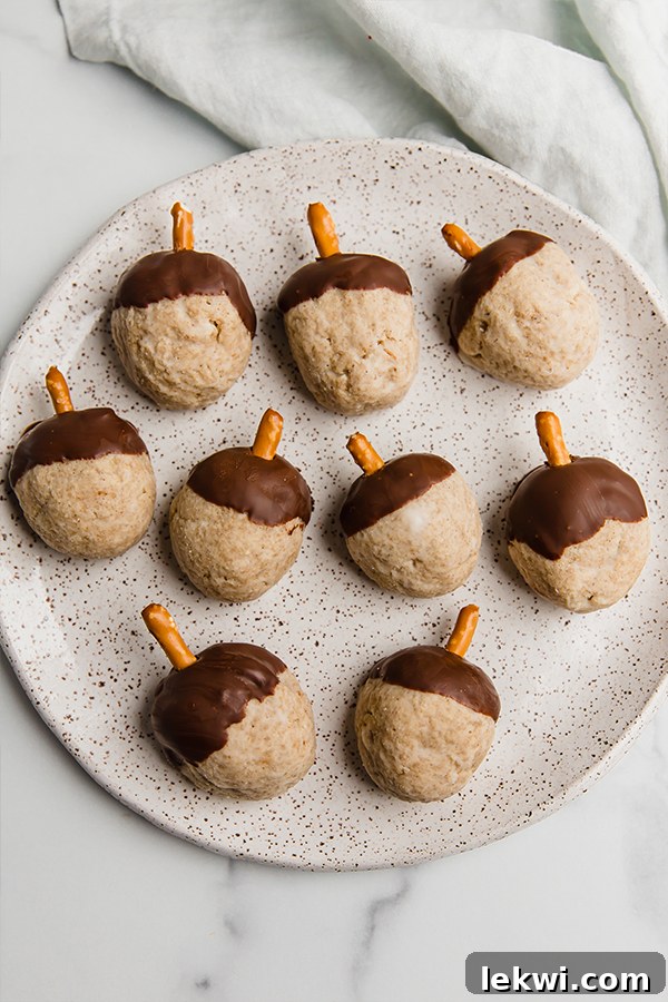 Acorn donut holes elegantly arranged on a plate, highlighting their seasonal charm.