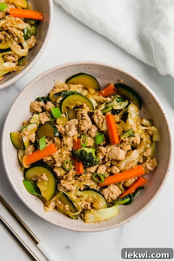 ground turkey and vegetable teriyaki stir fry on plate