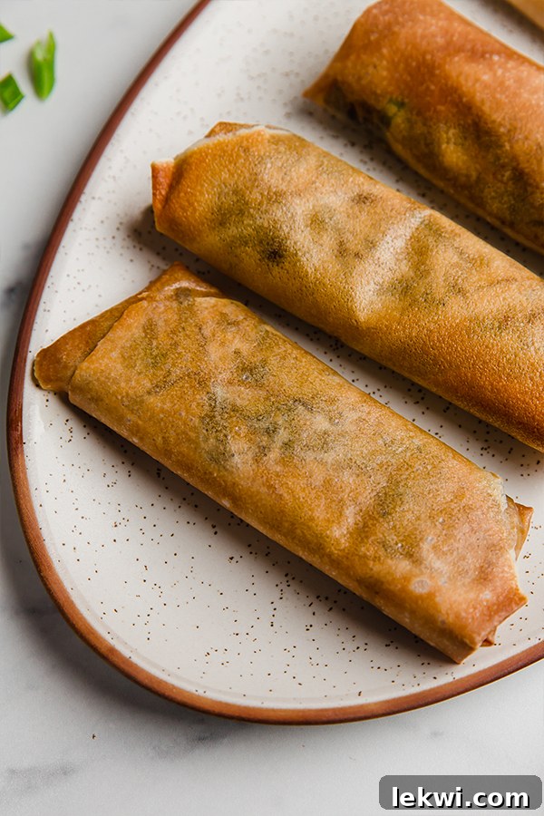 air fryer egg rolls on plate, ready to be served