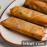 A platter of cooked air fryer egg rolls.