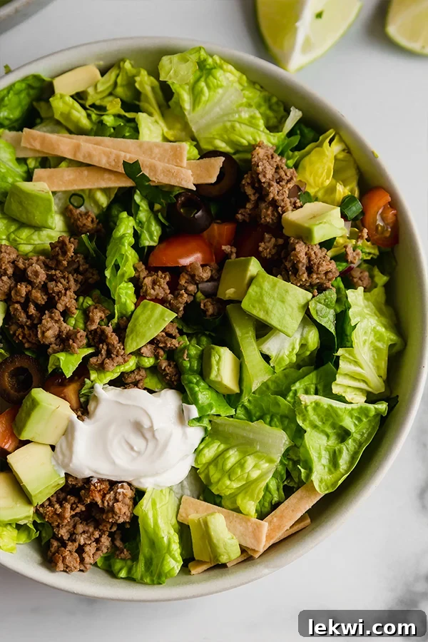 A beautifully presented paleo taco salad, ready to be enjoyed as a healthy and flavorful meal.