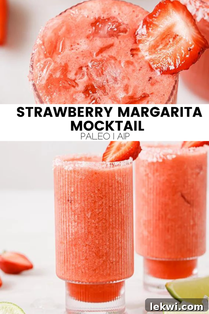 Collage with text "Strawberry Margarita Mocktail Paleo | AIP."