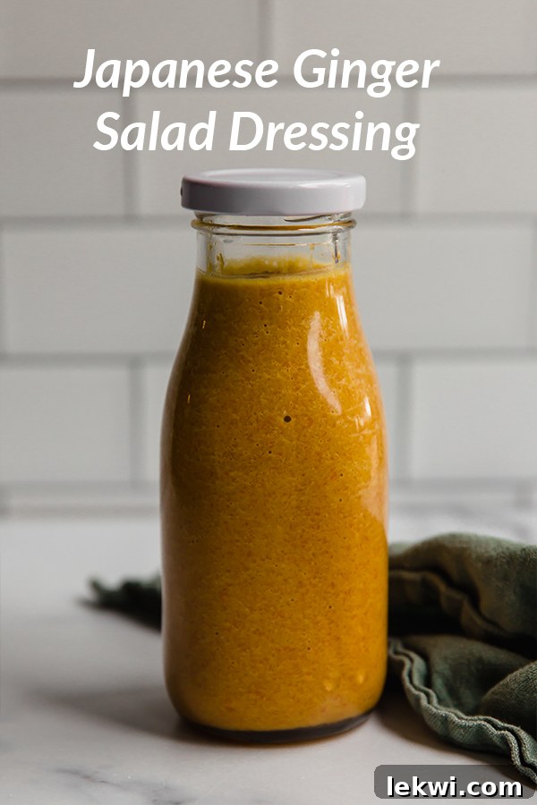 Jar labeled "Japanese Ginger Salad Dressing," showing its vibrant orange hue.
