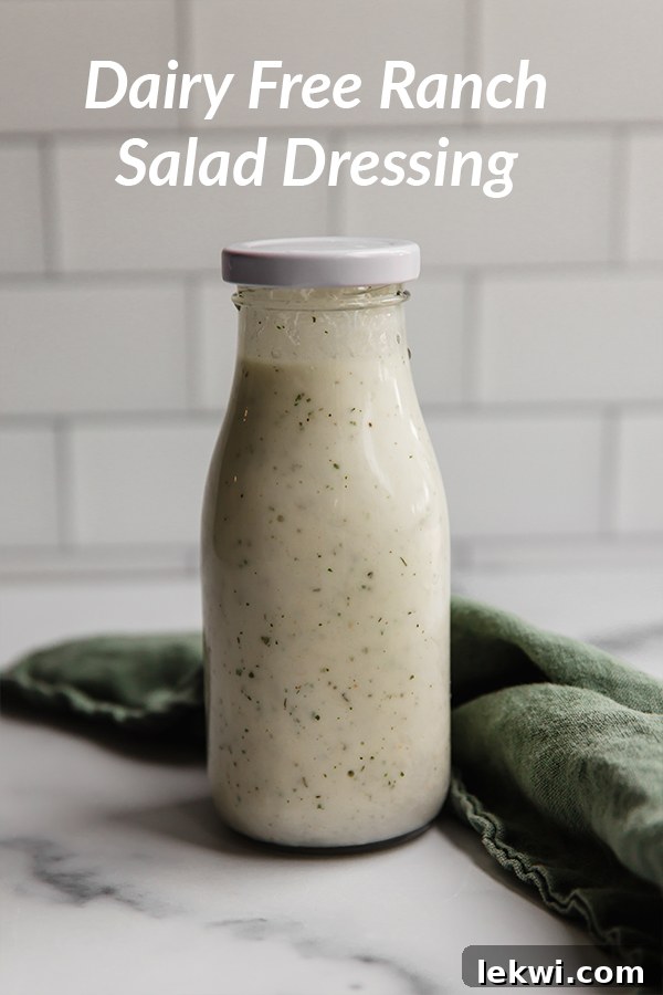 Jar labeled "Dairy Free Ranch Salad Dressing," showcasing its creamy texture.