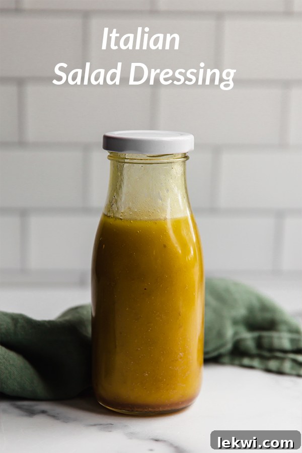Jar labeled "Italian Salad Dressing," clear and inviting.