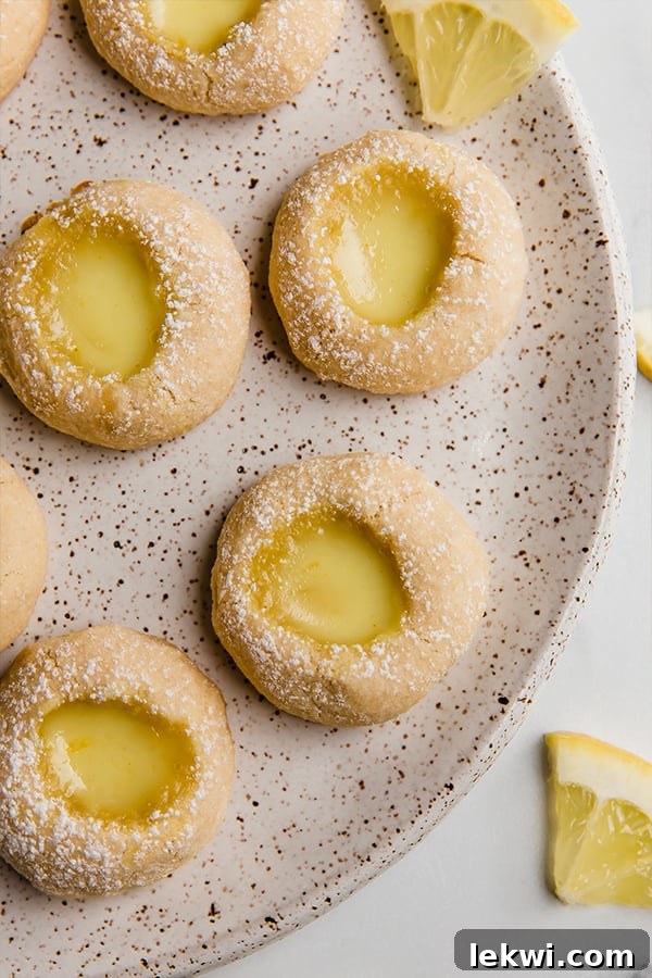 Plate of lemon bar thumbprint cookies.