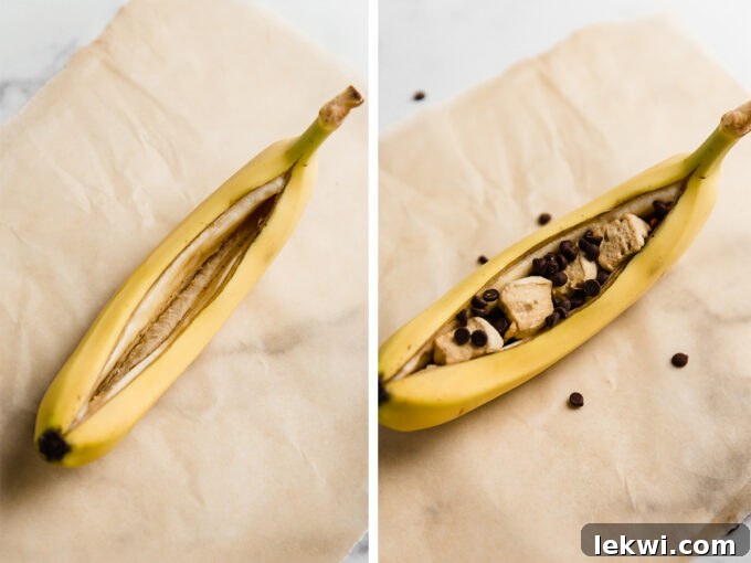 Campfire bananas side by side process shot