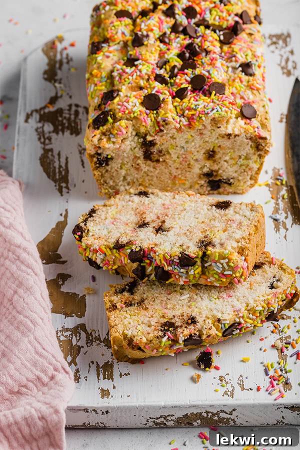 Ice cream bread sliced on a cutting board, ready to be served.