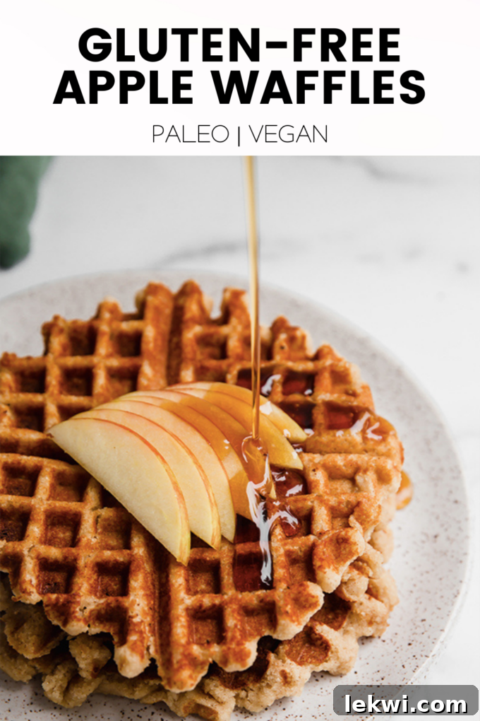Waffles with text "Gluten-Free Apple Waffles Paleo | Vegan."