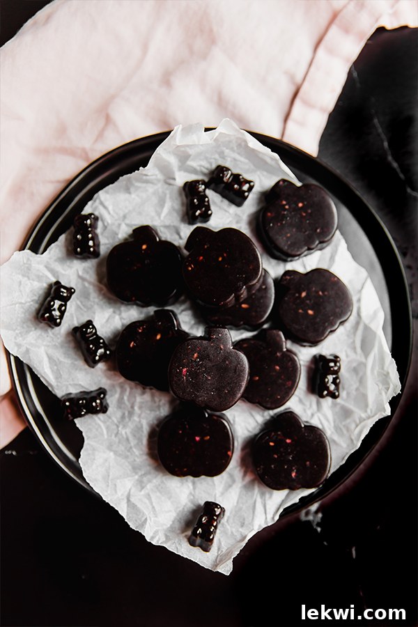 Spooky gummies on a plate.