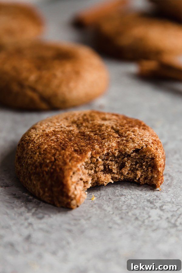 A bite taken out of a chai snickerdoodle cookie, revealing its soft, chewy interior and spiced sugar coating.