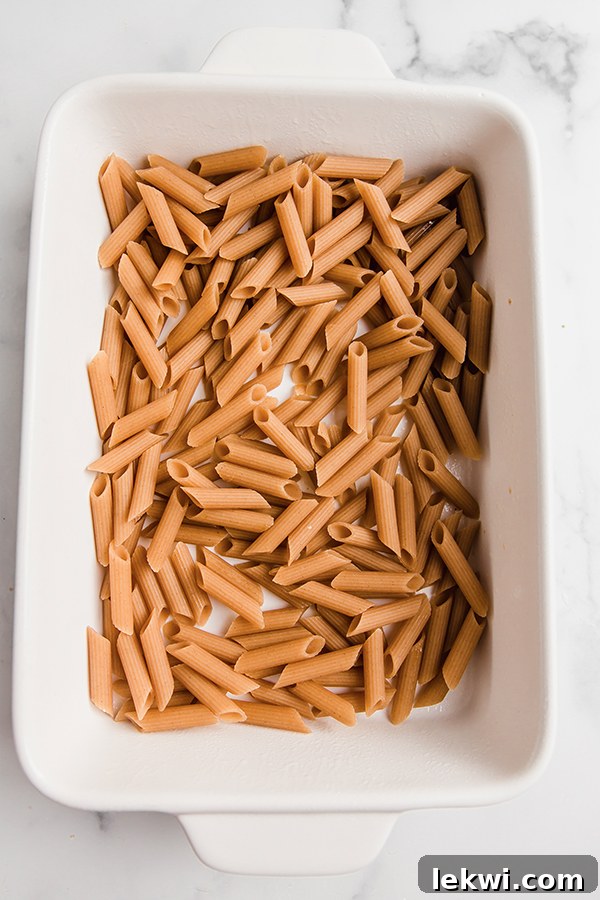 A baking dish full of pasta.