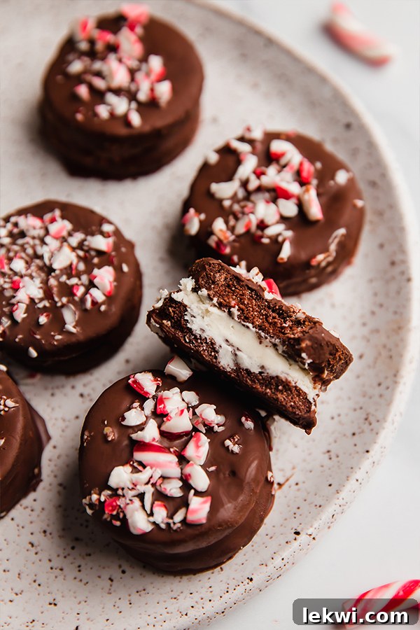 A beautifully arranged plate of finished peppermint Joe Joe's, ready for serving, showcasing their perfect shape and festive topping.