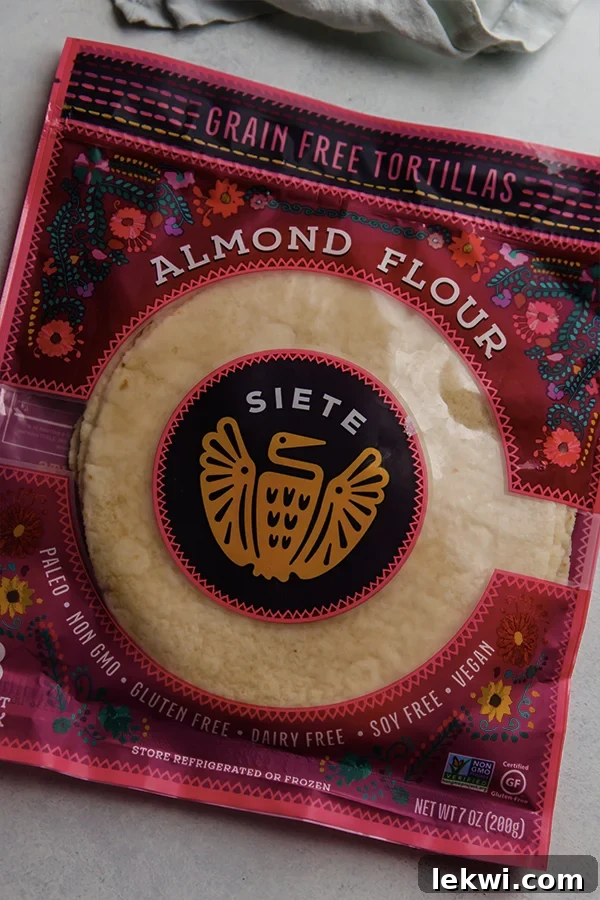 A vibrant package of Siete Almond Flour tortillas, signaling the main ingredient for delicious grain-free chips.