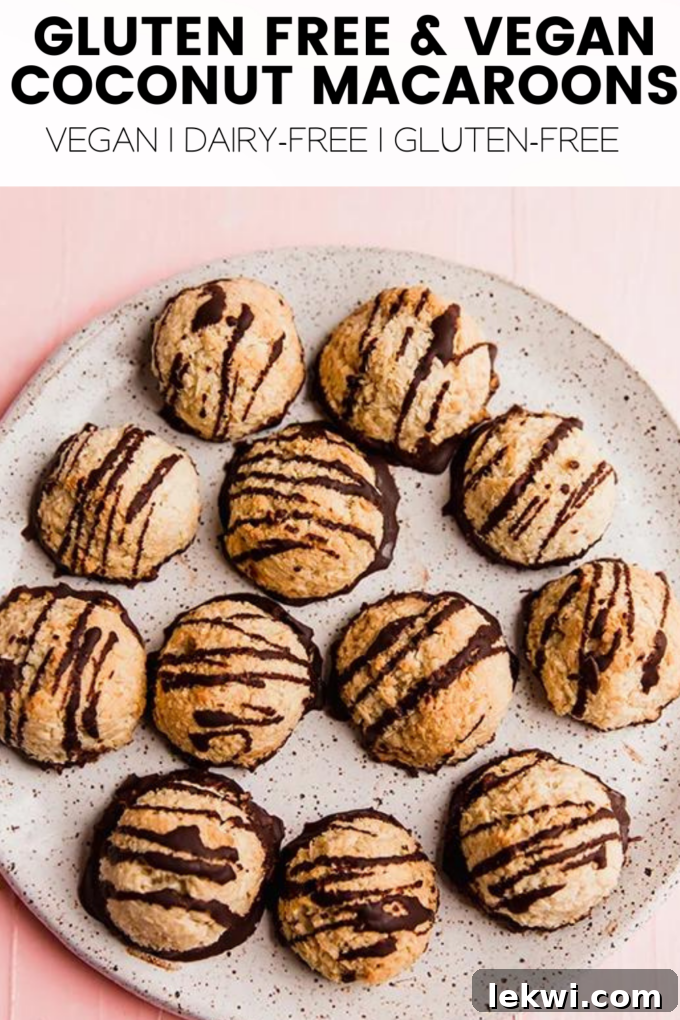 Macaroons with text "Gluten Free & Vegan Coconut Macaroons Vegan | Dairy-Free | Gluten-Free."