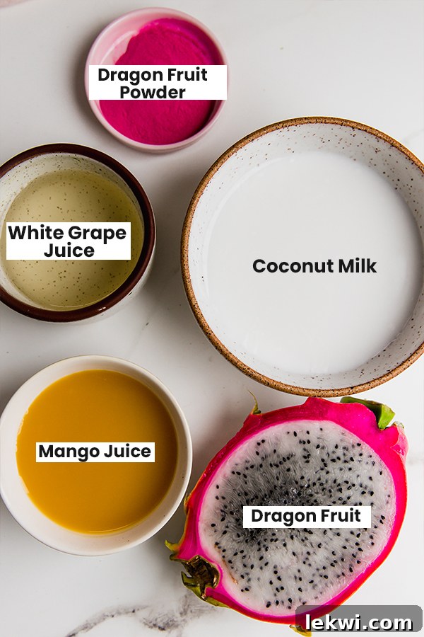 The ingredients for copycat Starbucks Dragon drink.