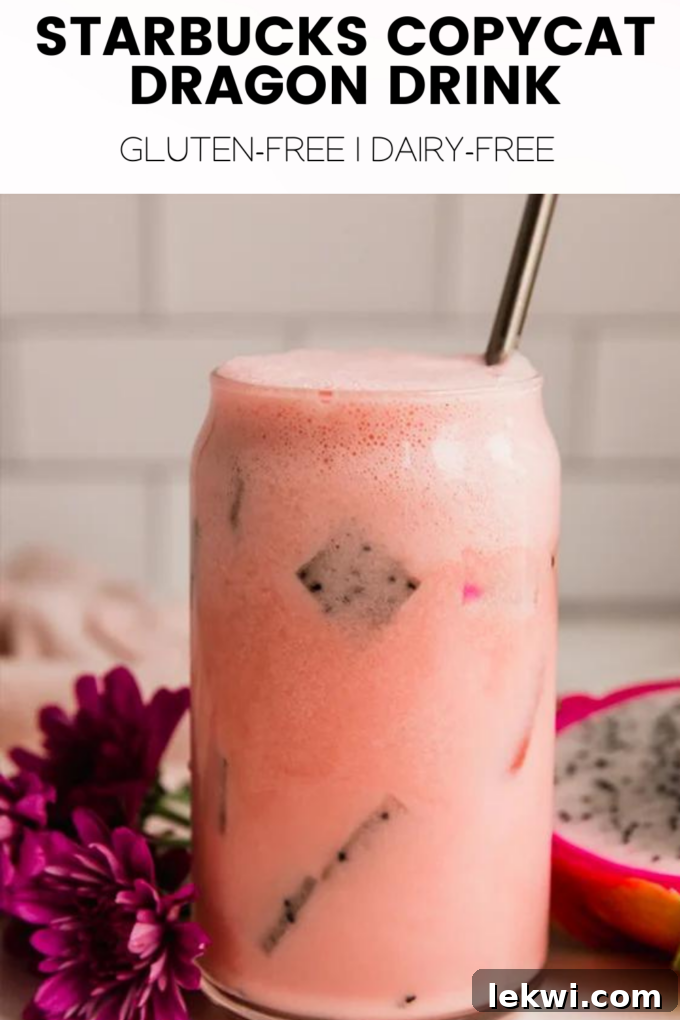 Drink with text "Starbucks Copycat Dragon Drink Gluten-Free | Dairy-Free."
