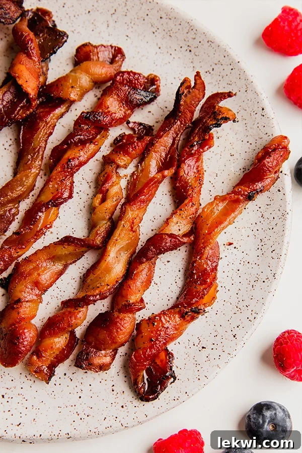 Oven bacon twists on a plate.