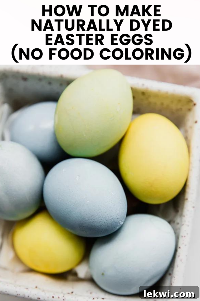 Colorful naturally dyed Easter eggs with text "How to Make Naturally Dyed Easter Eggs (No Food Coloring.)" promoting the recipe.
